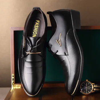 Hombre Clásico Punta Del Dedo Del Pie Zapatos De Vestir Para Hombre De Patentes De Cuero Negro, Zapatos De La Boda De Oxford Zapatos Formales De Tamaño Grande De La Moda