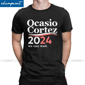 Hombres T-Camisas de Alejandría Ocasio Cortez 2024 Podemos Esperar Funny Tees AOC Presidente de los EEUU, la Elección Camiseta de Cuello redondo de Ropa Plus Size