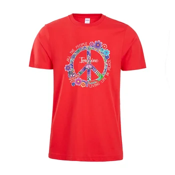 Imagina Toda la gente viviendo la vida en paz t-shirt camiseta de la Mujer flor de loto camisa signo de la paz de la camisa