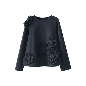 Imakokoni original de la capa de aire suéter de mujer de otoño y de invierno negro retro suelta de manga larga, corta la parte superior