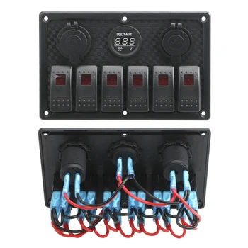 Impermeable 6 de Pandillas Rocker Panel de interruptores Con Fusible 4.2 de Doble Ranura USB Socket Digital Display de Voltaje