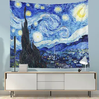 Impresionista Tapiz De Van Gogh Arte Imagen Cielo Estrellado Paisaje Hippie Tapiz Para Colgar En Pared Tierras De Cultivo De La Casa De Decoración De La Manta