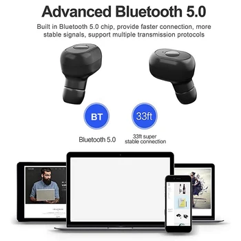Inalámbrica Bluetooth 5.0 Auriculares TWS Auricular con Micrófono 6D Estéreo con Reducción de Ruido Auriculares para iphone Xiaomi Redmi Huawei