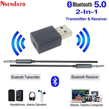 Inalámbrica Bluetooth 5.0 de Audio del Transmisor-Receptor de Mini USB a 3.5 mm 2 en 1 Estéreo Bluetooth Resiver Adaptador para TV Equipo de Coche AUX