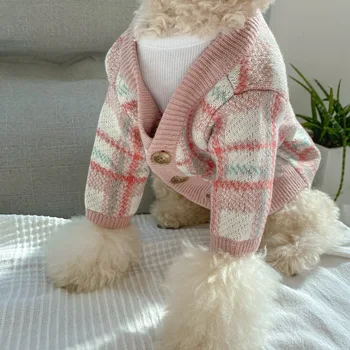 INS nuevos suave rosa chaqueta de invierno cálido pequeño perro de Peluche Pomerania Schnauzer suéter perro mascota caliente de núcleo de hilo de suéter de punto