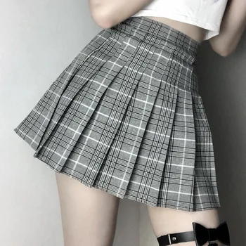 InsGoth Altura De La Cintura Plisado Mini Faldas De Las Mujeres De La Calle Harajuku Gris A Cuadros Faldas Collage De Estilo Casual Chica Faldas Cortas