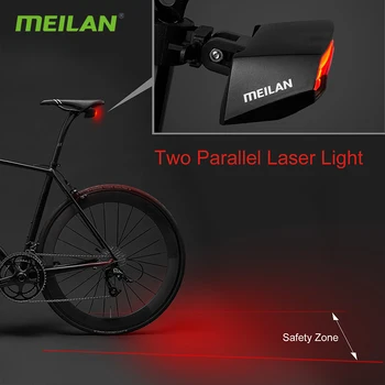 Inteligente de Freno la Luz de la Bicicleta Meilan X5 USB Recargable de la Bici del Laser de la Luz de Señal de Giro luz trasera Remoto Inalámbrico de Control de luz Trasera