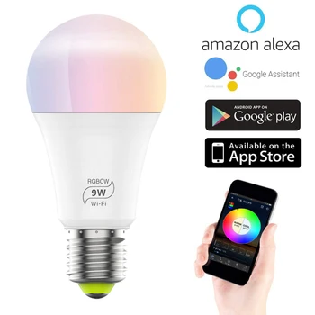 Inteligente de la Luz de Bulbo Dimmable WiFi de la Lámpara LED E27 de Cambio de Color de la Lámpara RGB AC100-240V Magia a Casa Pro de la APLICACIÓN Operar Alexa Google Assistant
