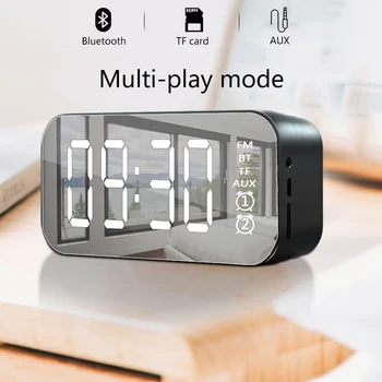 Inteligente e inalámbrico Bluetooth Altavoz del Espejo del LED de la Pantalla de Alarma de los Relojes de Teléfono Móvil Subwoofer Reloj de Tabla de Reloj Digital MP3 TF FM AUX