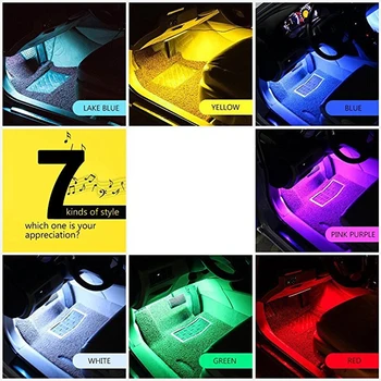 Interior del coche Atmósfera de Luz de Neón LED Multi Color RGB Voz Sensor de Sonido de la Música de Control de Decoración Decorativa de la Lámpara del Coche de la Iluminación de 12V