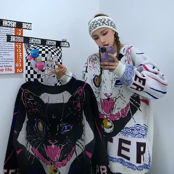 Invierno De Gran Tamaño Suéter De Las Mujeres De La Moda De Harajuku De Manga Larga O Suéter De Cuello Carta De Bordado Retro Streetwear 2021 Hip Hop
