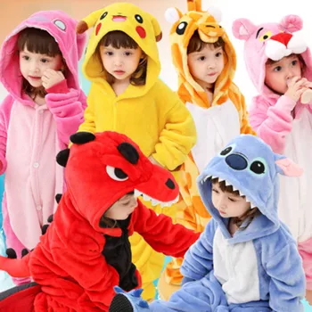 Invierno Niñas y Niños de Dinosaurios de la puntada Unicornio panda kigurumi Pijamas de los niños de los Niños de los animales 3-12Y Ropa de Bebé pijama infantil