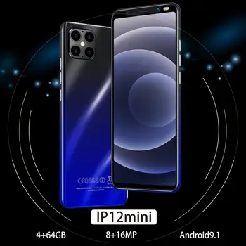 IP12 mini 5.5 Pulgadas de Pantalla Completa 4800mAh teléfonos Celulares 4+64GB Cara de IDENTIFICACIÓN de los Smartphones 3D de Cristal Plateado Cubierta de Andriod Teléfono de 8 núcleos MTK6889