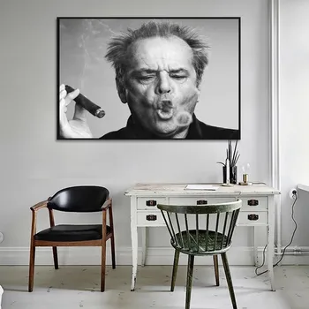 Jack Nicholson Cigarro Pintura en tela, en Blanco y Negro Cartel y Estampados de Cuadros de la Pared del Arte de la Imagen para la Sala de estar Decoración del Hogar