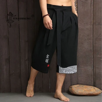 Japonés Kimono Tradicional Pantalones De Los Hombres De Lino Recortada Pantalones De Asia Ropa De Baño Pantalón Japón Estilo Casual Suelto Macho Yukata Pantalones
