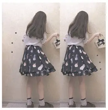 Japonés Lindo Conejito Niña Tutu Falda De Harajuku Suave Hermana De La Altura De La Cintura Lolita Mini Faldas Kawaii Conejo De La Colmena De Falda Roja Negro