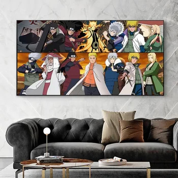 Japón Anime de Naruto Todos los Hokages Lienzo de Pintura de Carteles y Grabados, Cuadros de Arte de Pared con Fotos para la Sala de estar Decoración del Hogar sin enmarcar