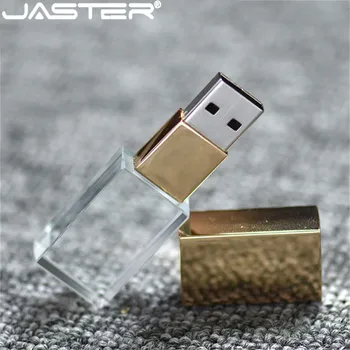 JASTER flash usb pendrive de cristal de memoria usb usb2.0 impresión en 3D de 4GB 8GB 16GB 32GB 64GB de vidrio transparente de encargo del logotipo regalos creativos
