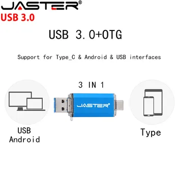 JASTER Nuevo USB 3.0 2 EN 1 OTG(Android y PC & Type_C) unidad flash de Metal de encargo de la Pluma de la Unidad de 128 GB 64 GB 32 GB 16 GB 8 GB 4 GB Regalos de Boda
