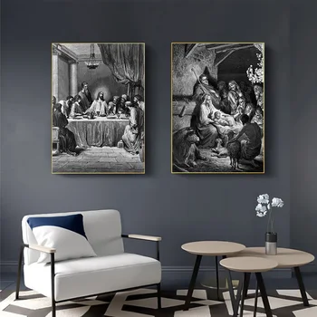 Jesucristo Blanco y Negro de la Pared de la Lona de Pintura de Da Vinci la Última Cena Posters y Impresiones de Imágenes de la Pared Para la Sala de estar Cuadros
