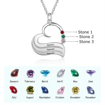 JewelOra Personalizado de Plata de Color de la Piedra del Corazón Collar Personalizado 1-3 Nombre Grabado Colgante, Collar Único Regalos para Mamá