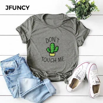 JFUNCY Creativo Cactus de Impresión Oversize, las Mujeres pierden Camiseta Tops de Algodón de Verano Camiseta de Mujer, Camisetas de Moda Casual Mujer Camiseta