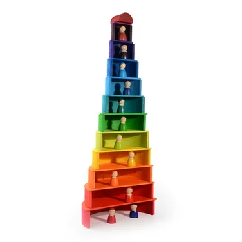 Juguetes de bebé Grandes 12Pcs arco iris Apilador de Juguetes de Madera Para Niños Creativos arco iris Bloques de Construcción Montessori, Juguetes Educativos para Niños