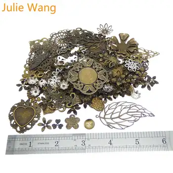 Julie Wang 50g/Pack Vintage de Flores variadas de la Hoja de Antigüedades de Color de Hierro Encantos Colgantes Collar de Hallazgos de Joyería Accesorios