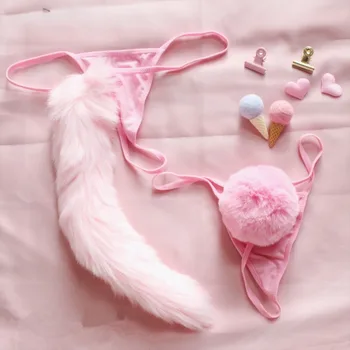 Kawaii Lolita niñas corazón blando de color rosa a las niñas lindo conejo de cola de bolas de pelo de las Mujeres la Ropa interior sexy pantalones de Lencería Sexy de la secuencia de g bragas