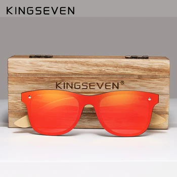 KINGSEVEN DISEÑO 2019 Siamés de la lente de Gafas de sol de los Hombres de Bambú Mujeres Diseño de la Marca de Gafas Rojo Espejo Gafas de Sol de Tonos
