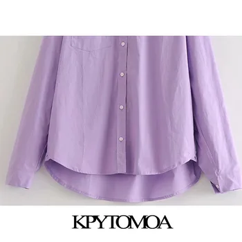 KPYTOMOA Mujeres 2020 de la Moda Con Bolsillos Sueltos Irregular Blusas Vintage de Manga Larga Botón arriba Femenino Camisetas Chic Tops