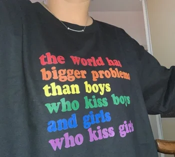 Kuakuayu HJN arco iris El Mundo Tiene Problemas más Grandes Que los Muchachos Que se Besan Niños Niñas Camiseta Graphic Tees Mujer Tumblr Camiseta