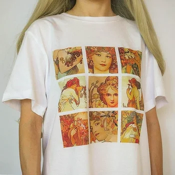 Kuakuayu HJN Van Gogh, Monet Alphonse Mucha Hokusai Arte de la Impresión de la Camiseta de la Moda de Verano Unisex Top de Manga Corta de Algodón de la Camiseta de las Mujeres