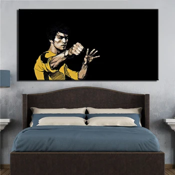 Kung Fu Superstar Bruce Lee Lienzo de Pintura de Carteles y Grabados, Cuadros de Arte de Pared con Fotos de la Sala de estar Decoración del Hogar Sin el Marco