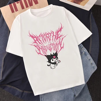 Kuromi de dibujos animados Lindo Harajuku Divertido de Impresión de Manga Corta T-shirt de las Mujeres Tops de Verano Streetwear O-cuello de Chicas Dulces Camiseta Футболка