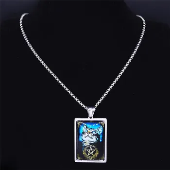 La brujería Pentagrama Tarot Gato de Vidrio de Acero Inoxidable de la Cadena de Collares para las Mujeres/los Hombres de la Joyería de acero inoxidable joyería mujer NXS04