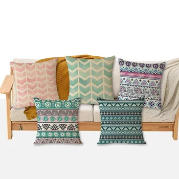 La calidad de la Popular colores geométricos cojín de Europa Vintage de los cojines del sofá de casa almohadas decorativas 45x45cm ropa de cama de algodón funda de almohada