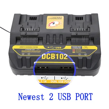 La carga rápida DCB102 Li-ion cargador de Batería Para DeWalt 12V 14.4 V 18 V 20V DCB105 DCB200 doble carga de posición con Puerto USB 4A
