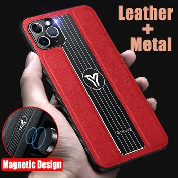 La Cubierta de Metal Magnético de Cuero de la caja del Teléfono para el iPhone 11 Pro Max 12 SE 2020 7 8 Plus XS XR XSMAX,Suave Casos con Cámara de Protección