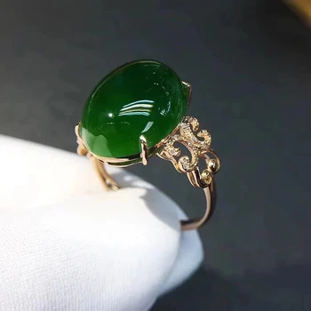 La espinaca verde jade anillo de mujer de plata de la joyería real de la plata 925 de oro revestidos de carácter suave joya de buen color niña regalo de cumpleaños