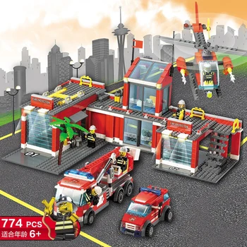 La Estación de bomberos de la Construcción de modelos de Bloques de Construcción en la Ciudad de Camión de Bombero de DIY juguetes Educativos de Cumpleaños Regalo de Navidad
