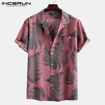 La impresión de los Hombres Camisa Hawaiana Tropical de Manga Corta de Vacaciones 2021 Solapa Botón Masculino Playa Camisetas Casual Streetwear Camisa INCERUN