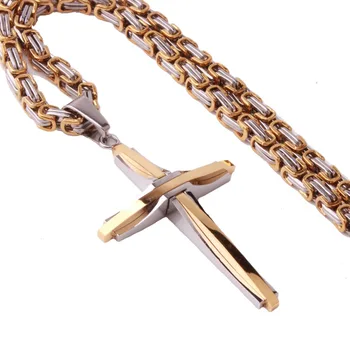 La moda de 5mm Bizantino Collares Para Hombres de Alto de Acero Inoxidable Pulido de Oro de Color de Plata Cruz Colgante de Collar de la Joyería Masculina