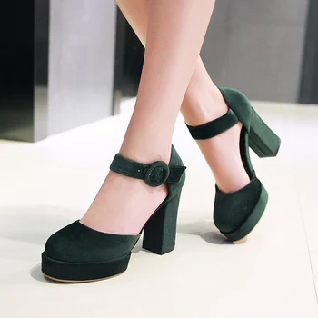 La Moda De Primavera De Terciopelo Zapatos De Tacón Alto Zapatos De Mujer Correas De Tobillo De La Oficina De La Boda Zapatos De Mary Jane Green Calzado Bombas De Las Mujeres Más El Tamaño De 48