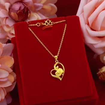 La moda del Oro 24K Colgante de Collares Para las Mujeres de la Boda de Compromiso de la Joyería del Corazón de la Forma de Manzana de Oro Amarillo Collar Cadena Gargantilla
