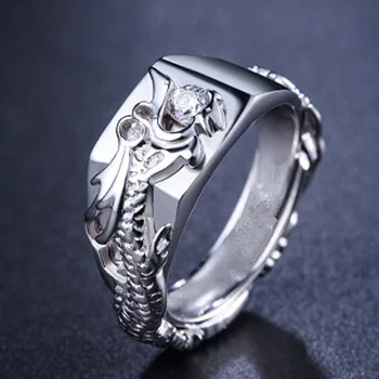 La moda dragón de circón diamantes piedras preciosas anillos para los hombres masculinos de oro blanco color de plata de la joyería bague cool accesorios de fiesta