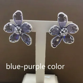 La moda Retro Azul-púrpura Cristales Super Grande de la Flor Aretes de Punk Fresco Coctel de las Mujeres de la Joyería de adorno Anel Feminino
