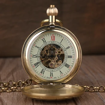 La Moda Steampunk Oro Antiguo Esqueleto Mecánico Reloj De Bolsillo De Los Hombres Collar De Cadena Casual De Negocios De Bolsillo & Relojes De Bolsillo