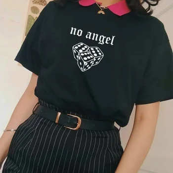 La mujer no es Ningún Ángel Negro Gótico Camiseta Egirl de la Moda Grunge Estilo de la Bruja de la Camiseta de Algodón de gran tamaño de Camiseta de Manga Corta Mujer Superior