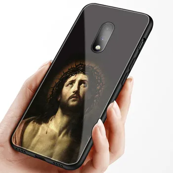 La pintura religiosa de arte de lujo para OnePlus 6 6t 7 pro de vidrio templado de la caja del teléfono de la cubierta de TPU suave de silicona suave coque shell